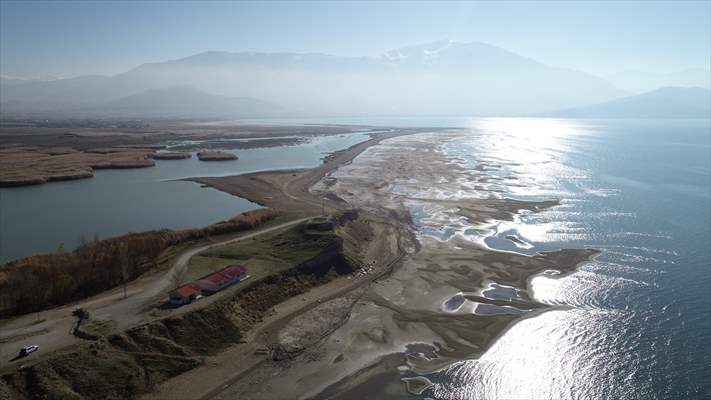 Under water areas turned into land after withdrawal of water in Lake Van