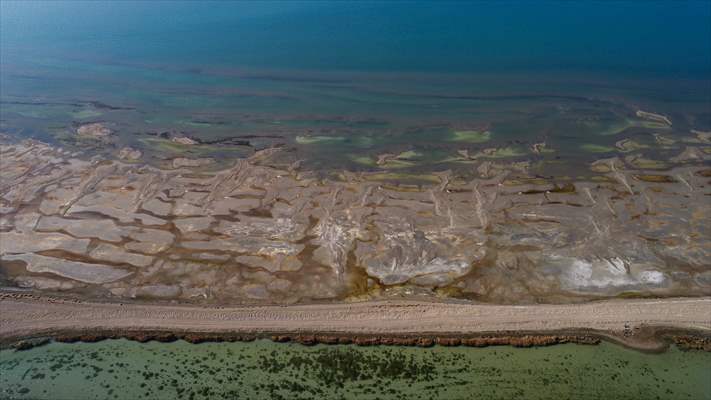 Under water areas turned into land after withdrawal of water in Lake Van