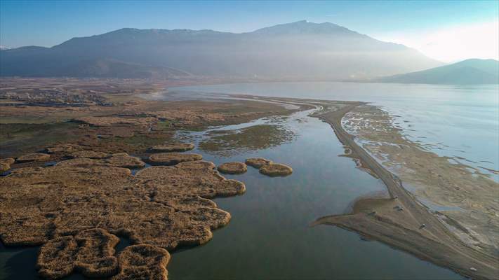 Under water areas turned into land after withdrawal of water in Lake Van