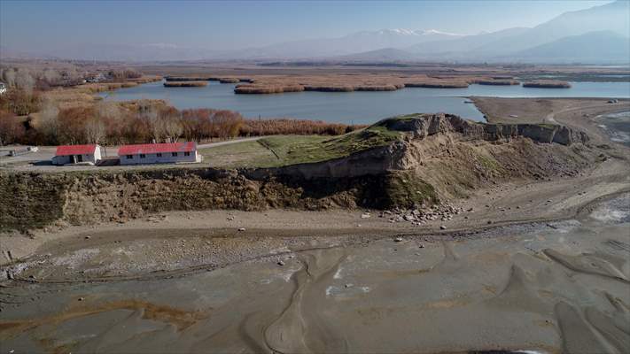 Under water areas turned into land after withdrawal of water in Lake Van