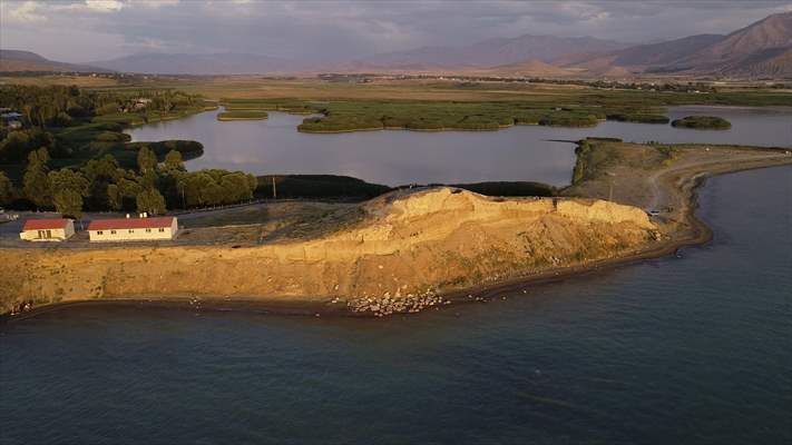 Under water areas turned into land after withdrawal of water in Lake Van