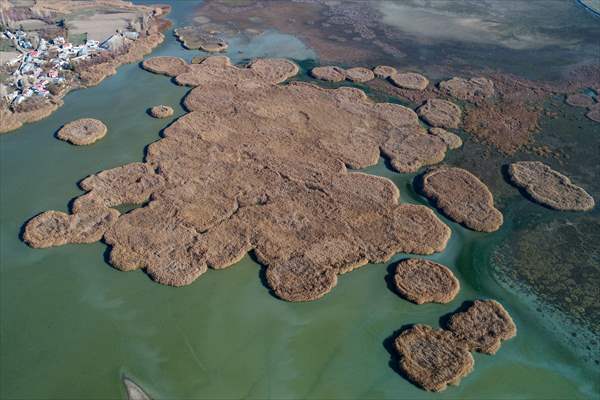 Under water areas turned into land after withdrawal of water in Lake Van