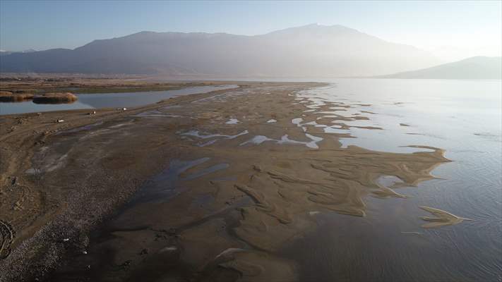 Under water areas turned into land after withdrawal of water in Lake Van