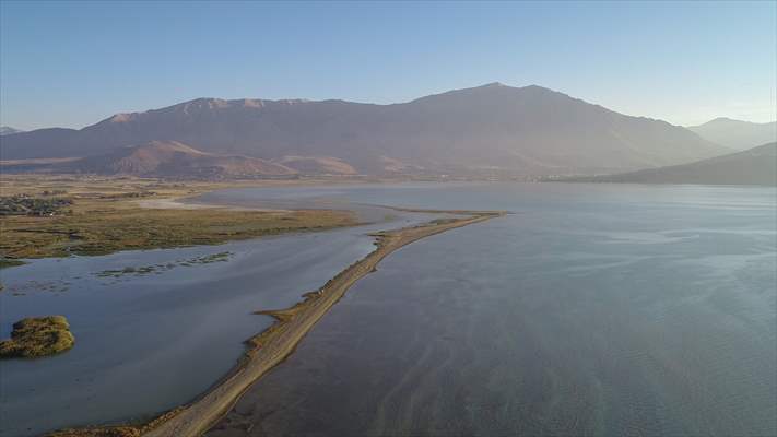 Under water areas turned into land after withdrawal of water in Lake Van