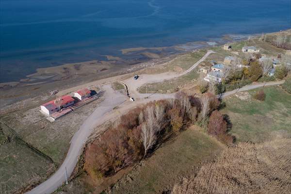 Under water areas turned into land after withdrawal of water in Lake Van