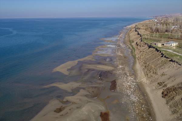 Under water areas turned into land after withdrawal of water in Lake Van