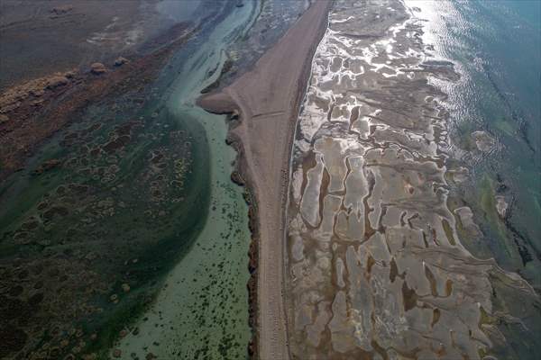 Under water areas turned into land after withdrawal of water in Lake Van