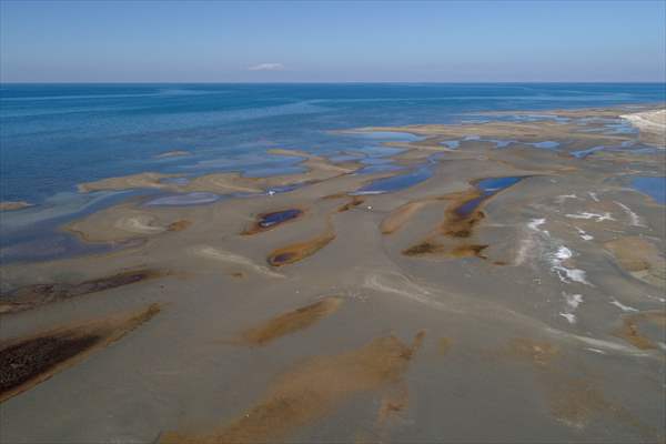 Under water areas turned into land after withdrawal of water in Lake Van