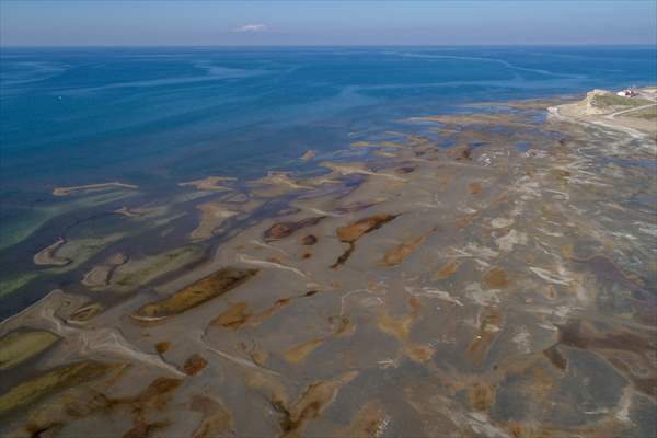 Under water areas turned into land after withdrawal of water in Lake Van