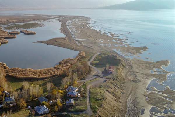 Under water areas turned into land after withdrawal of water in Lake Van