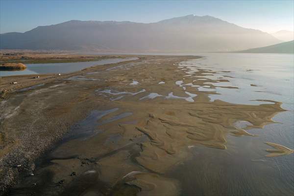 Under water areas turned into land after withdrawal of water in Lake Van