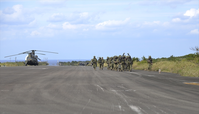 Japan's Self-Defense Forces conduct an amphibious operation in the south of Japan