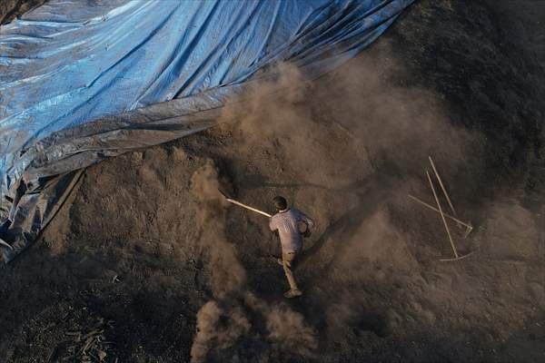 Production of charcoal from oak wood in Turkey's Edirne