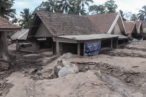 Houses damaged after Mount Semeru eruption in Indonesia