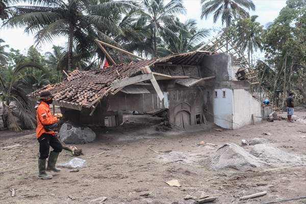 Houses damaged after Mount Semeru eruption in Indonesia