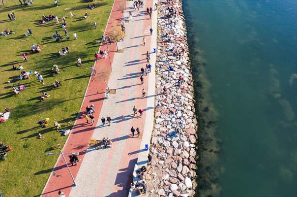 People enjoy sunny winter day in Izmir