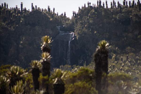 Tourists ascend to the hot springs lagoons of the Nevado del Rui