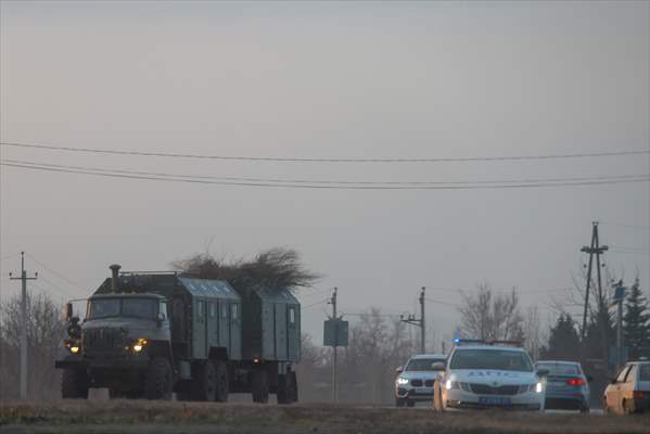 A convoy of Russian military vehicles moving towards border in Donbas region