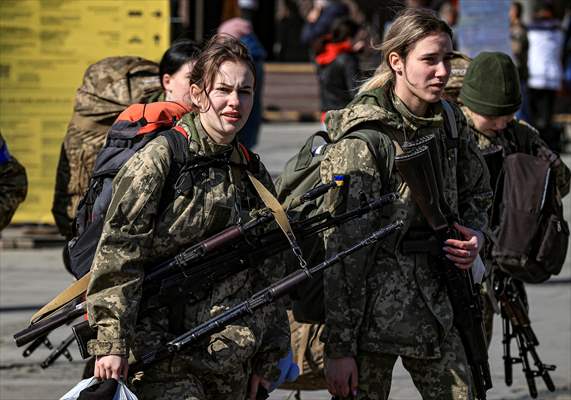 Ukrainian female soldiers heading to the frontline from Lviv