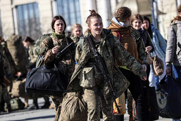 Ukrainian female soldiers heading to the frontline from Lviv