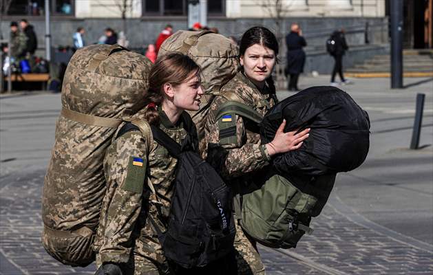 Ukrainian female soldiers heading to the frontline from Lviv