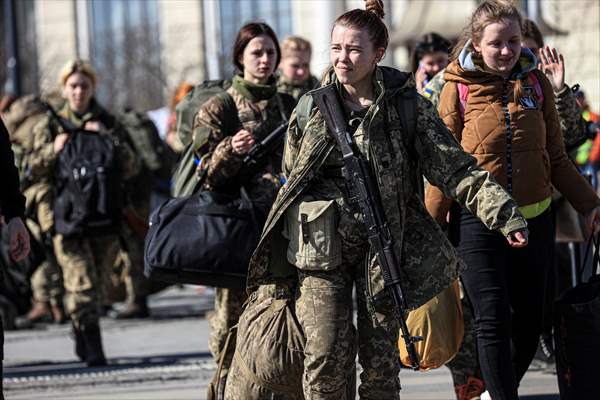 Ukrainian female soldiers heading to the frontline from Lviv