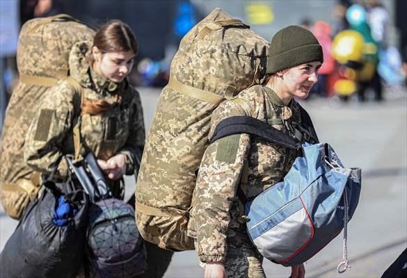 Ukrainian female soldiers heading to the frontline from Lviv