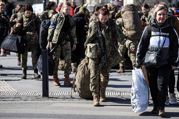 Ukrainian female soldiers heading to the frontline from Lviv