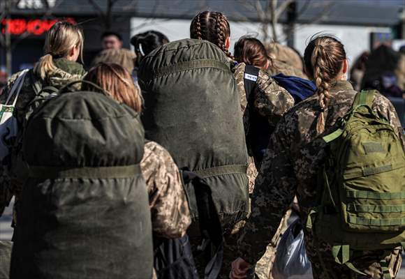 Ukrainian female soldiers heading to the frontline from Lviv