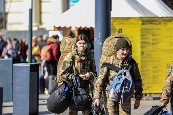 Ukrainian female soldiers heading to the frontline from Lviv