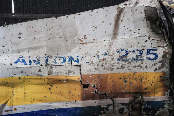 The wreckage of the Antonov An-225 in Ukraine