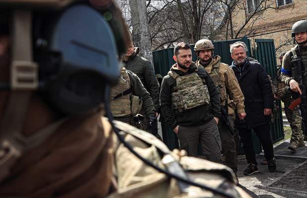 Ukrainian President Volodymyr Zelenskyy visits Bucha