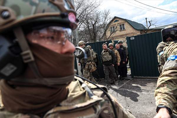 Ukrainian President Volodymyr Zelenskyy visits Bucha