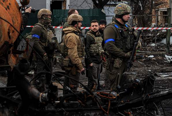 Ukrainian President Volodymyr Zelenskyy visits Bucha