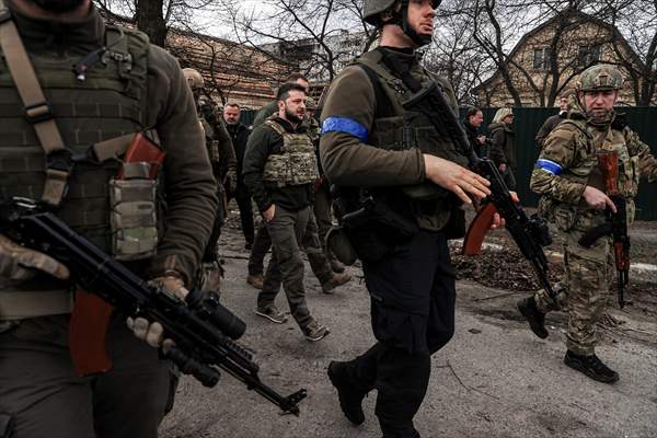 Ukrainian President Volodymyr Zelenskyy visits Bucha