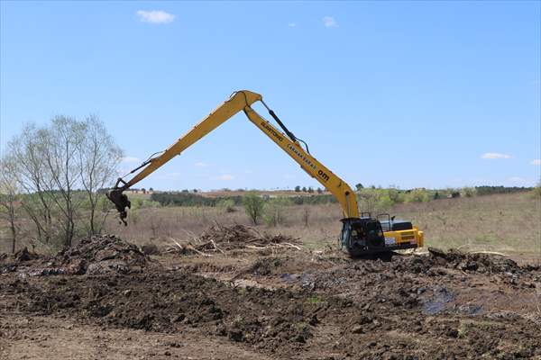 Edirne'de asfalt şantiyesinden tarlalara akan zifti temizleme çalışmaları devam ediyor