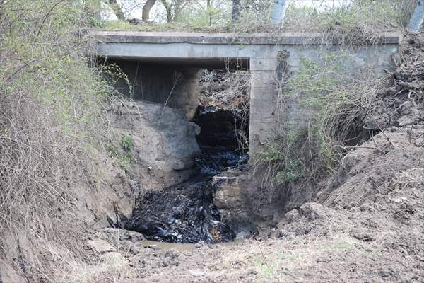 Edirne'de asfalt şantiyesinden tarlalara akan zifti temizleme çalışmaları devam ediyor