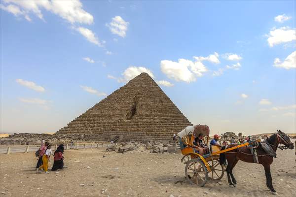 Cheops, Khafre and Mikerinos Pyramids in Giza
