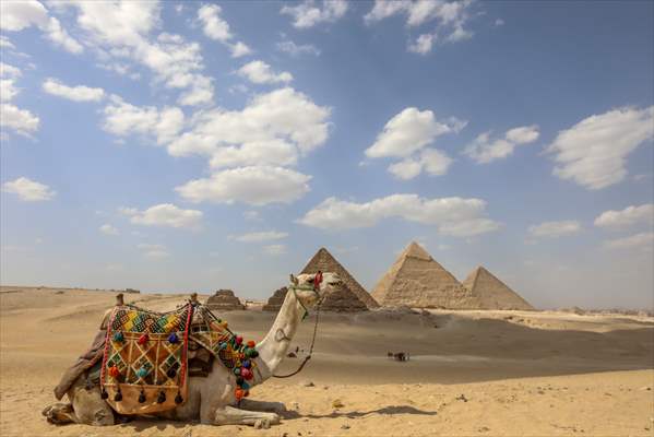 Cheops, Khafre and Mikerinos Pyramids in Giza
