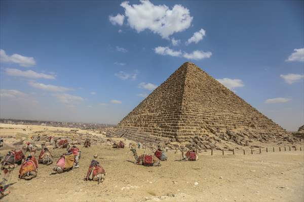 Cheops, Khafre and Mikerinos Pyramids in Giza