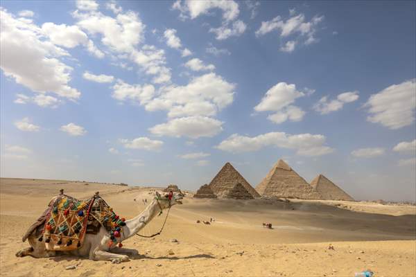 Cheops, Khafre and Mikerinos Pyramids in Giza