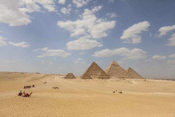 Cheops, Khafre and Mikerinos Pyramids in Giza