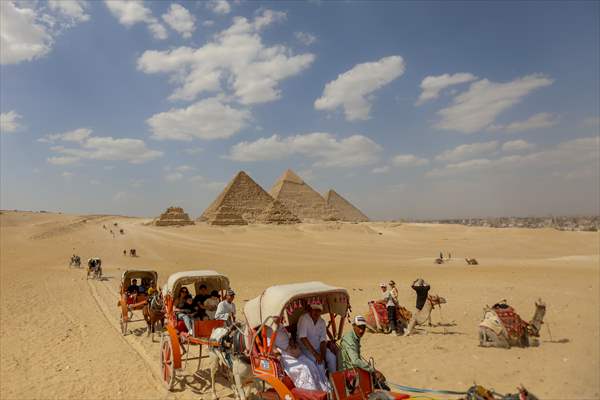 Cheops, Khafre and Mikerinos Pyramids in Giza