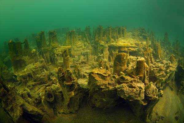 Underwater fairy chimneys of Turkiye's Lake Van