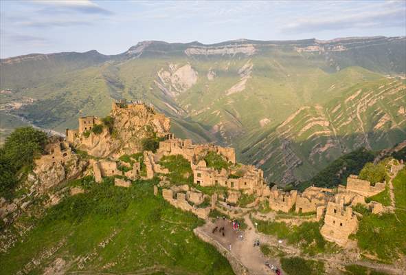 The village of Gamsutl, an abandoned town in Russia's Dagestan