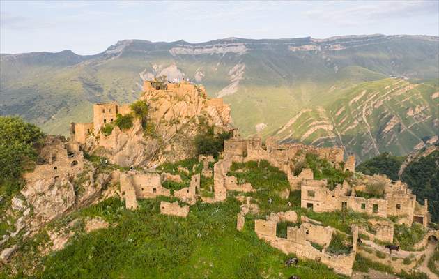 The village of Gamsutl, an abandoned town in Russia's Dagestan