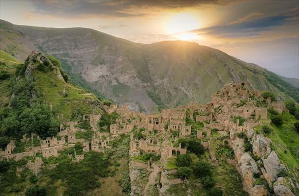 The village of Gamsutl, an abandoned town in Russia's Dagestan