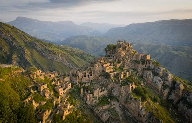 The village of Gamsutl, an abandoned town in Russia's Dagestan
