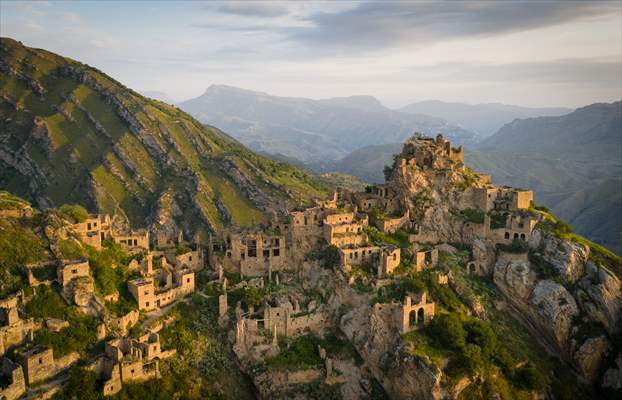 The village of Gamsutl, an abandoned town in Russia's Dagestan