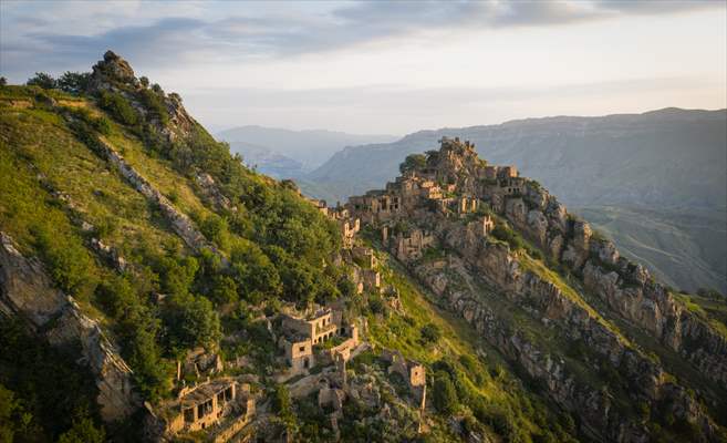 The village of Gamsutl, an abandoned town in Russia's Dagestan